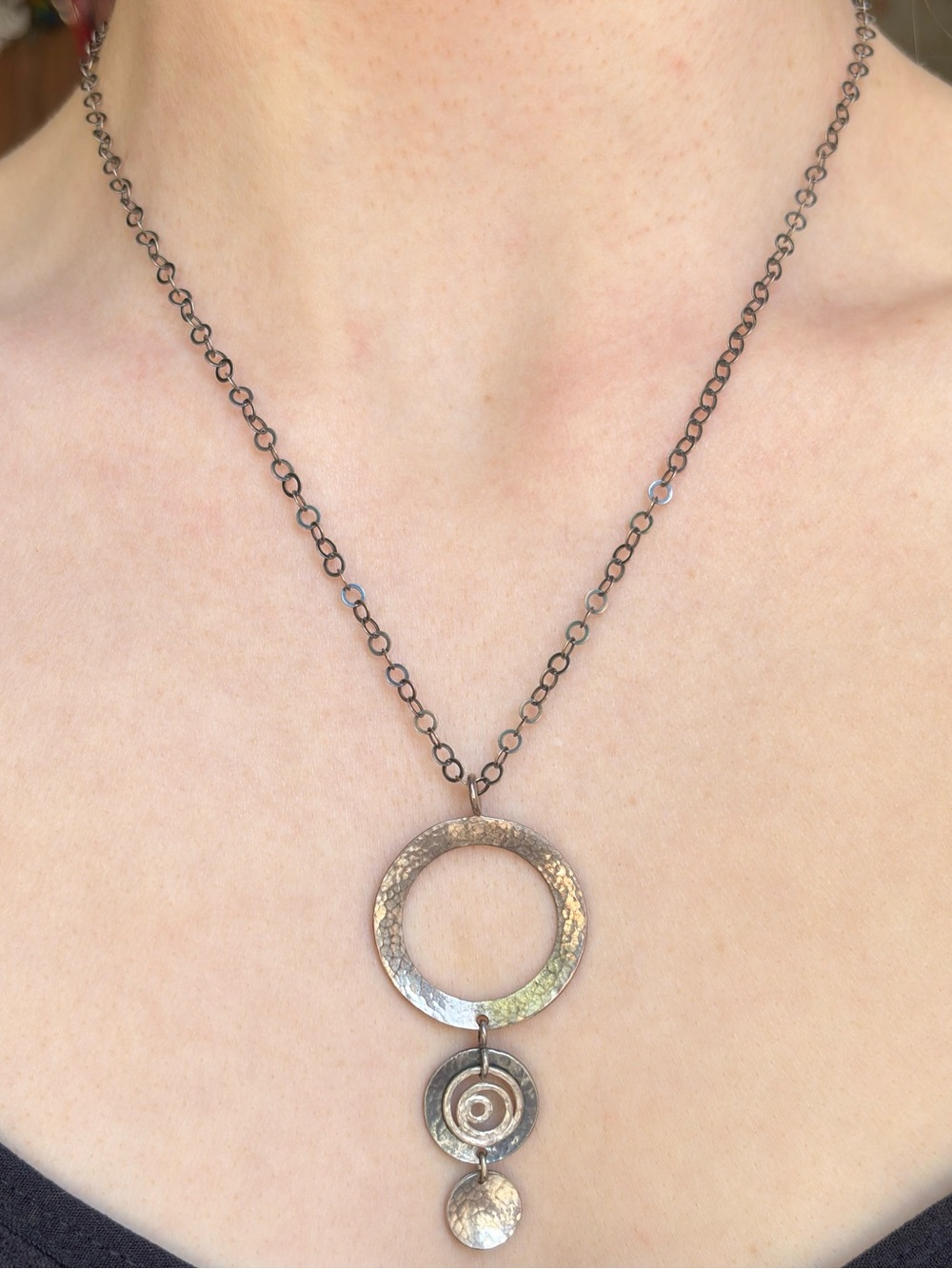 Retired Silpada Sterling Silver Hammered Disc Swirl Necklace N1709